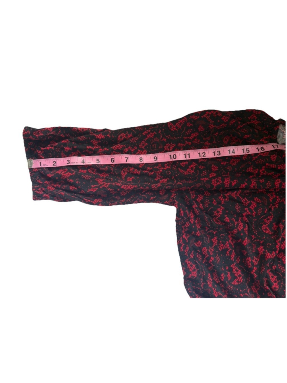 Red Black Lace Print Top Blouse Whimsigoth Gothic Witchy Bubble Hem Cotton M L - Picture 5 of 5